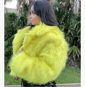 Rehab Vibrant Yellow Faux Fur Jacket Size Large NWT